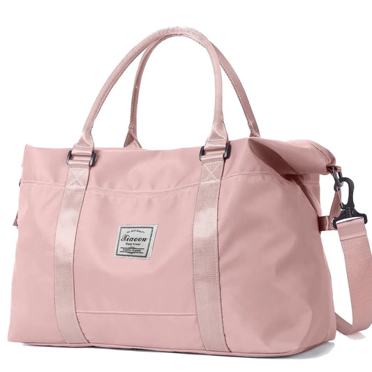 37L Waterproof Duffle Bag for Women, Tear-Resistant Gym Travel Bag W/Adjustable Shoulder Strap & Trolley Sleeve, Airline Approved Carry-On Weekender Bag with Wet/Dry Pocket, Pink
